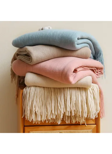 127x180cm Multifunctional Throw Blanket Soft Knitted Bed Blanket with Tassel Design JB015 - Peacock Blue