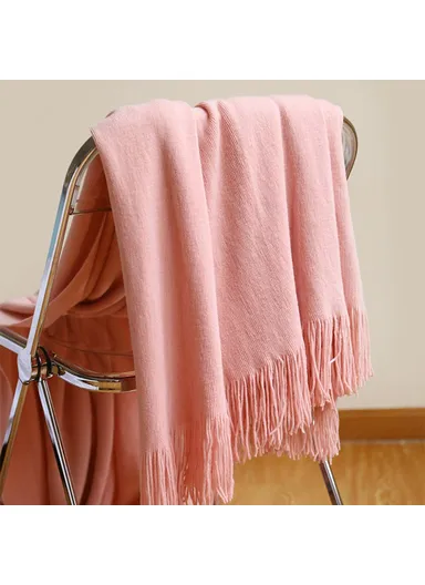 127x180cm Multifunctional Throw Blanket Soft Knitted Bed Blanket with Tassel Design JB015 - Rose
