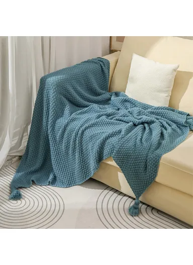 150x200cm Sofa Bed Throw Blanket Solid Color Knitted Air Conditioning Blanket HJ001 - Blue