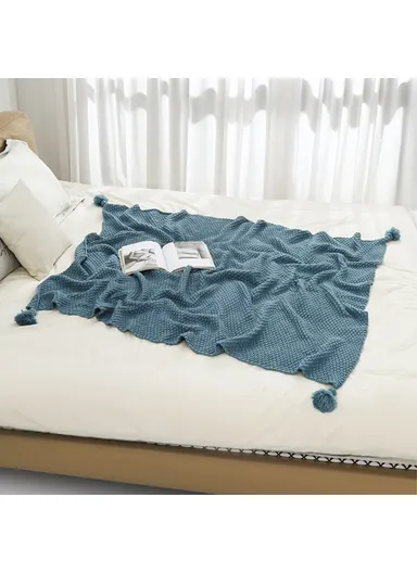 150x200cm Sofa Bed Throw Blanket Solid Color Knitted Air Conditioning Blanket HJ001 - Blue