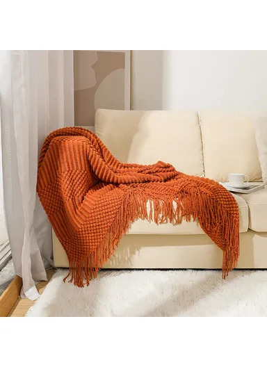 130x220cm Couch Throw Blanket Acrylic Fiber Decorative Knitted Nap Blanket JB012 - Navy Blue
