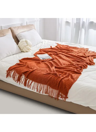 130x220cm Couch Throw Blanket Acrylic Fiber Decorative Knitted Nap Blanket JB012 - Navy Blue