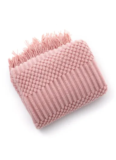 130x220cm Couch Throw Blanket Acrylic Fiber Decorative Knitted Nap Blanket JB012 - Pink