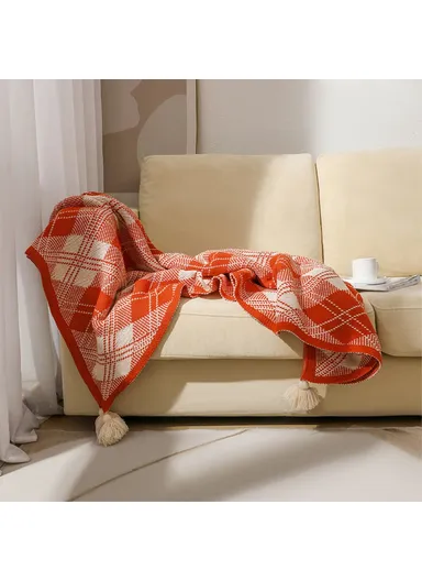 130x160cm Bohemia Style Throw Blankets Multifunctional Tassel Pendant Sofa Blanket HJ007 - Rhombus+Orange