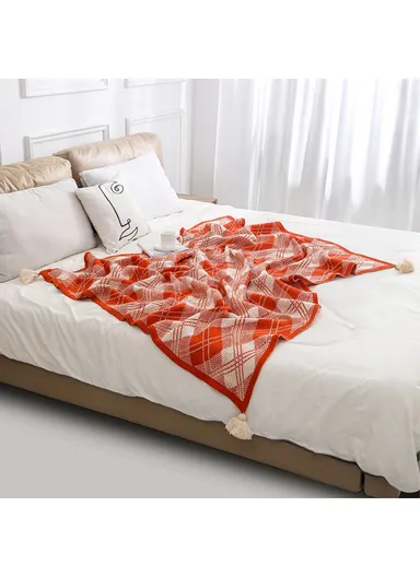 130x160cm Bohemia Style Throw Blankets Multifunctional Tassel Pendant Sofa Blanket HJ007 - Rhombus+Orange