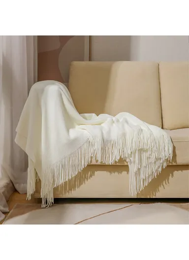 130x240cm Knitted Throw Blanket Solid Color Soft Cozy Multifunctional Blankets JB015 - White
