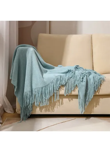 130x240cm Knitted Throw Blanket Solid Color Soft Cozy Multifunctional Blankets JB015 - Lake Blue
