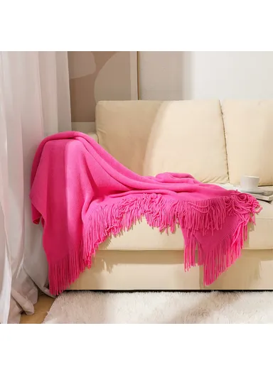 130x240cm Knitted Throw Blanket Solid Color Soft Cozy Multifunctional Blankets JB015 - Rose