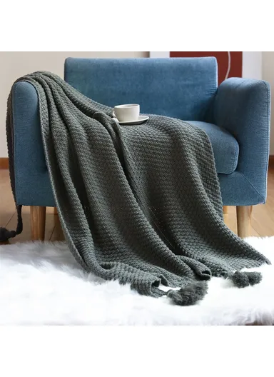 150x240cm Sofa Bed Throw Blanket Solid Color Knitted Office Nap Blanket HJ001 - Grey