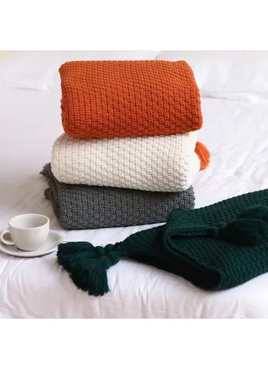 150x240cm Sofa Bed Throw Blanket Solid Color Knitted Office Nap Blanket HJ001 - Grey
