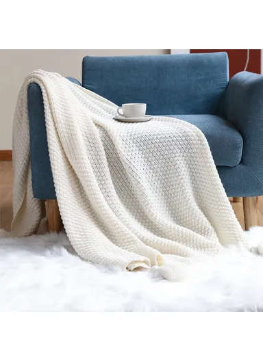 150x240cm Sofa Bed Throw Blanket Solid Color Knitted Office Nap Blanket HJ001 - Beige