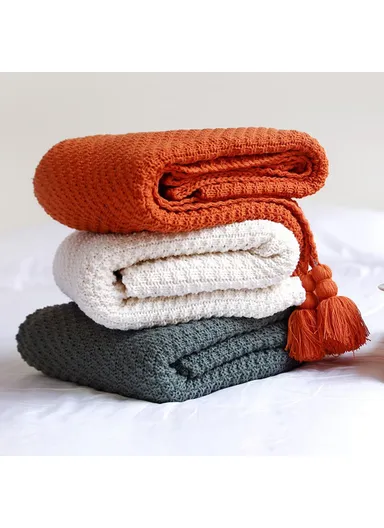 150x240cm Sofa Bed Throw Blanket Solid Color Knitted Office Nap Blanket HJ001 - Beige