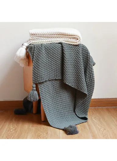 150x240cm Sofa Bed Throw Blanket Solid Color Knitted Office Nap Blanket HJ001 - Beige
