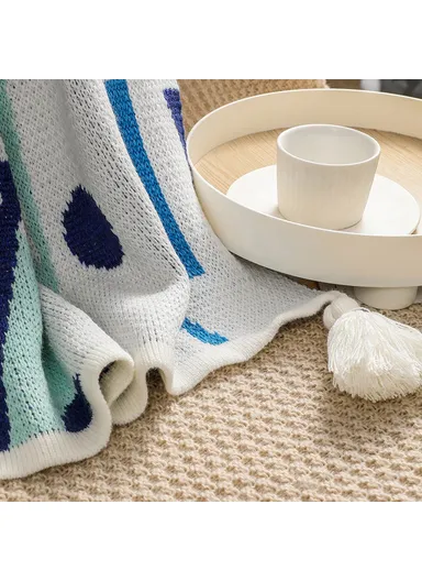 130x200cm Bohemian Knitted Throw Blankets Decorative Ethnic Air Conditioning Blanket HJ007 - Geometry+Blue Pink