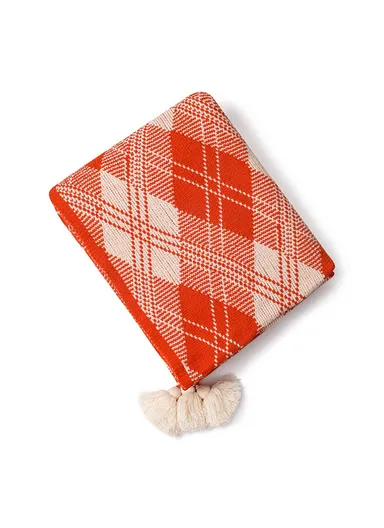 130x200cm Bohemian Knitted Throw Blankets Decorative Ethnic Air Conditioning Blanket HJ007 - Rhombus+Orange