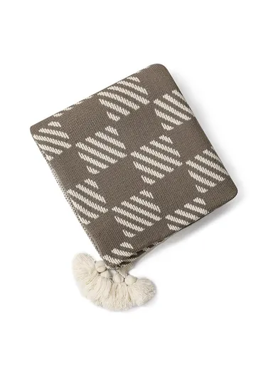 130x200cm Bohemian Knitted Throw Blankets Decorative Ethnic Air Conditioning Blanket HJ007 - Twill+Beige Brown