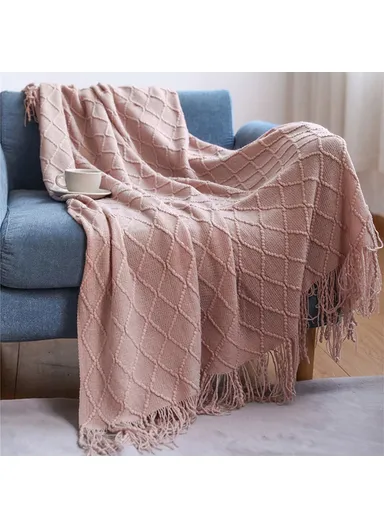150x230cm Couch Knitted Blanket Soft Rhombus Pattern Decorative Throw Blanket JB014 - Pink