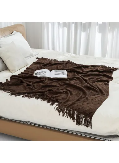 150x230cm Couch Knitted Blanket Soft Rhombus Pattern Decorative Throw Blanket JB014 - Rose