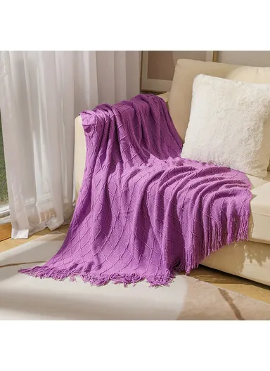 150x230cm Couch Knitted Blanket Soft Rhombus Pattern Decorative Throw Blanket JB014 - Purple