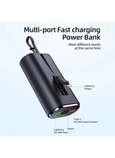 20W 5000mAh Fast Charging Power Bank For Apple Watch Magnetic Portable Phone Charger With iP Cable V10A PD (L5 x W9 x H3)cm