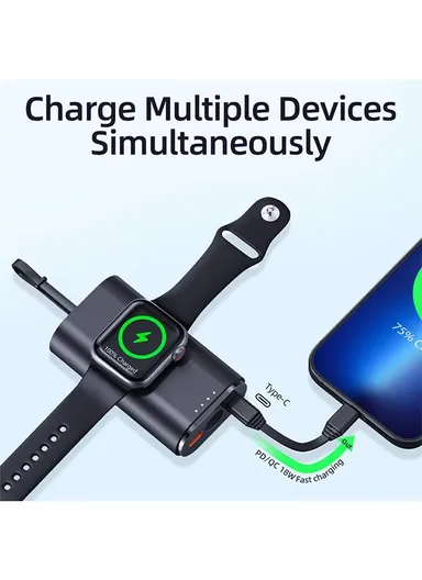20W 5000mAh Fast Charging Power Bank For Apple Watch Magnetic Portable Phone Charger With iP Cable V10A PD (L5 x W9 x H3)cm