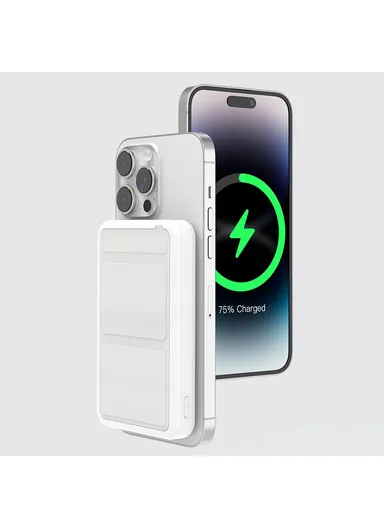 10000mAh Compatible with Magsafe Battery Phone Stand Magnetic Power Bank Charger (CE, FCC) - White