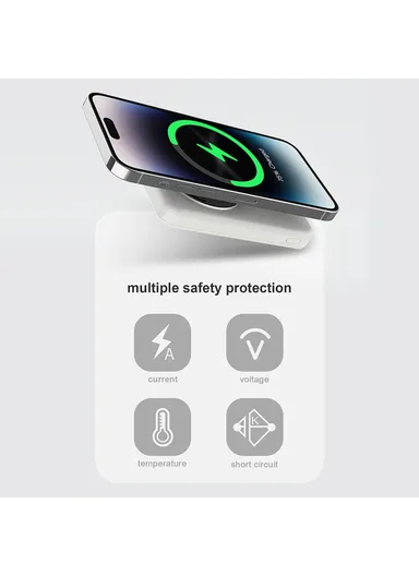 10000mAh Compatible with Magsafe Battery Phone Stand Magnetic Power Bank Charger (CE, FCC) - White