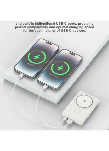 10000mAh Compatible with Magsafe Battery Phone Stand Magnetic Power Bank Charger (CE, FCC) - White