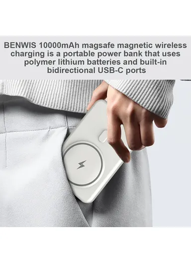 10000mAh Compatible with Magsafe Battery Phone Stand Magnetic Power Bank Charger (CE, FCC) - White