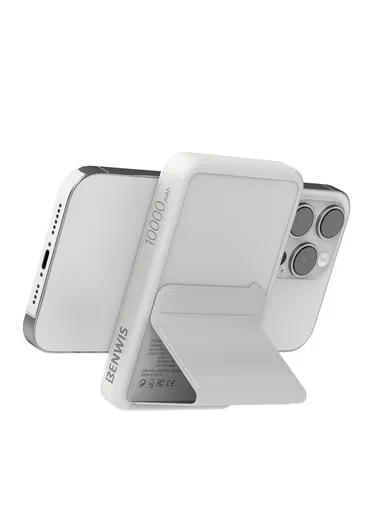 10000mAh Compatible with Magsafe Battery Phone Stand Magnetic Power Bank Charger (CE, FCC) - White