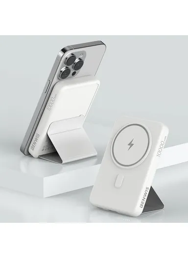 10000mAh Compatible with Magsafe Battery Phone Stand Magnetic Power Bank Charger (CE, FCC) - White