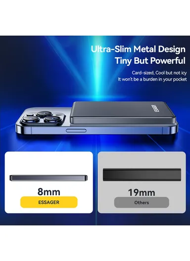 5000mAh Magnetic Power Bank Ultra Slim Wireless Charging Battery Pack (L10 x W7)cm - Dark Grey