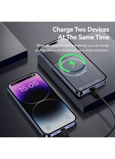 5000mAh Magnetic Power Bank Ultra Slim Wireless Charging Battery Pack (L10 x W7)cm - Dark Grey