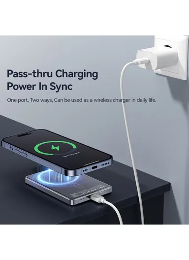 5000mAh Magnetic Power Bank Ultra Slim Wireless Charging Battery Pack (L10 x W7)cm - Dark Grey