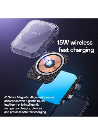 5000mAh PD 20W Power Bank Magnetic Phone Watch Earphone Wireless Charger YP59 