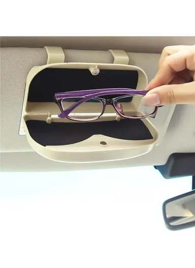 Glasses Holder Magnetic Car Sun Visor Glasses Case Organizer Glasses Storage Box (L17 x W8 x T9)cm - Beige