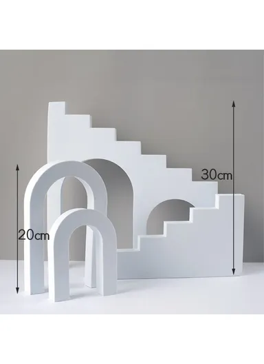 4Pcs / Set Ladder &amp; Arch Table Ornament Jewelry Cosmetics Shooting Background Geometric Photography Prop - White