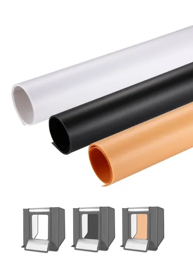 3-Pack PVC Matte Photography Backdrop Papers (L73.5 x W37.5)cm - White/Black/Yellow