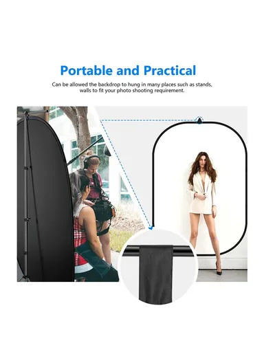 150x200cm Oval Photography Backdrop Screen Double-sided Photography Background NW-506  - Black / White