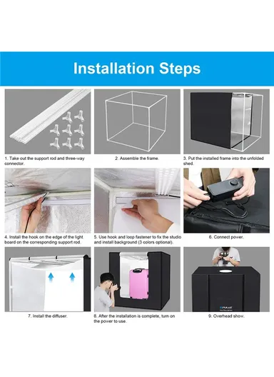 80W High-Brightness LED Photo Light Panel with 3 Color Backgrounds (L80 x W80 x H80)cm