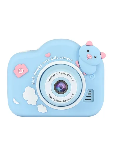 Cartoon Pig 2.0 inch Screen Kids Rechargeable HD Dual Lens Digital Camera Toy - Blue
