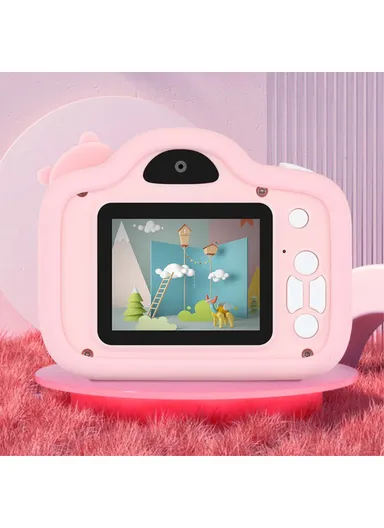 Cartoon Pig 2.0 inch Screen Kids Rechargeable HD Dual Lens Digital Camera Toy - Blue