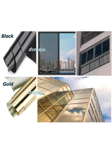 Window Film Privacy Mirror Tint UV Heat Control Vinyl Sticker Sunblock Glass Paper Door Cover Reflective Static Cling (L400 x W40)cm - Gold