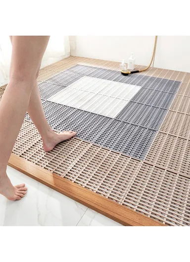 30x30cm 6Pcs Anti-slip Bathroom Carpet Kitchen Floor Mat Spa Bath Rug - Grey