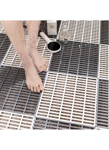 30x30cm 6Pcs Anti-slip Bathroom Carpet Kitchen Floor Mat Spa Bath Rug - Grey