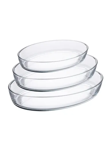 1.6L/2.4L/3L Multifunctional Transparent Oval Borosilicate Glass Trays Set for Baking &amp; Serving KPT-01 