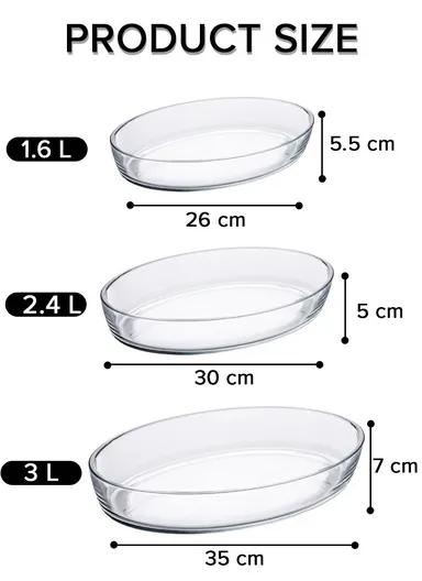 1.6L/2.4L/3L Multifunctional Transparent Oval Borosilicate Glass Trays Set for Baking &amp; Serving KPT-01 