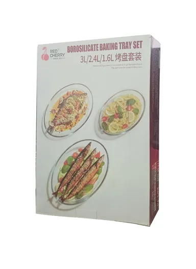 1.6L/2.4L/3L Multifunctional Transparent Oval Borosilicate Glass Trays Set for Baking &amp; Serving KPT-01 