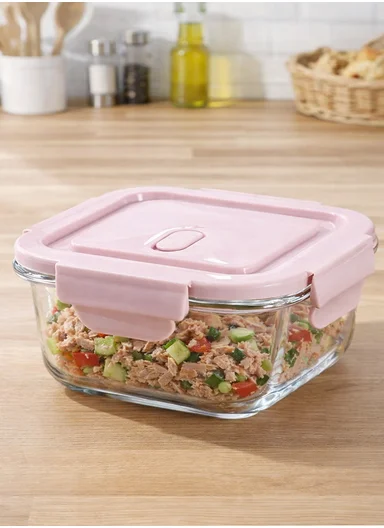 800ml Borosilicate Glass Bowl with Lid Bx2001 (W15 x D15 x H7)cm- Pink
