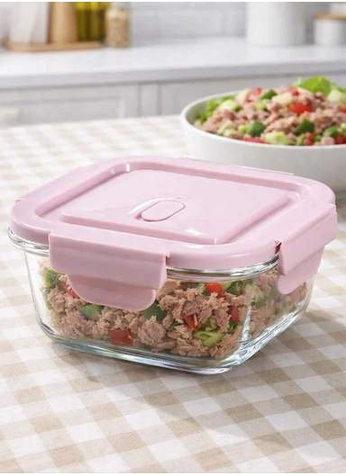 800ml Borosilicate Glass Bowl with Lid Bx2001 (W15 x D15 x H7)cm- Pink